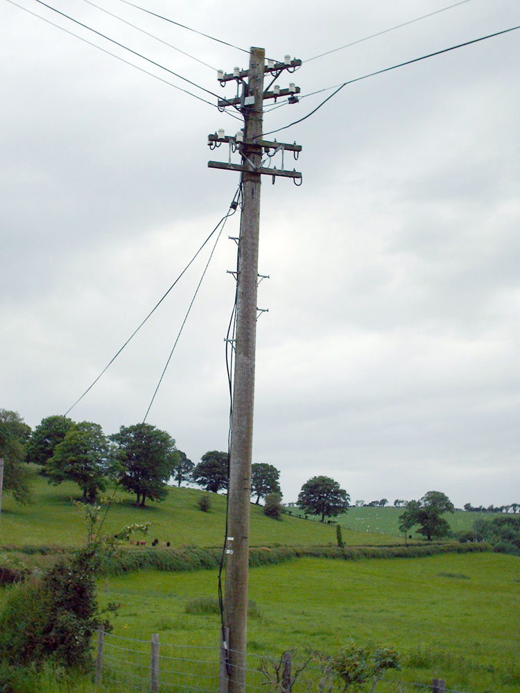 Pole with right-angled crossarms on the A543 near Bylchau, Denbighshire