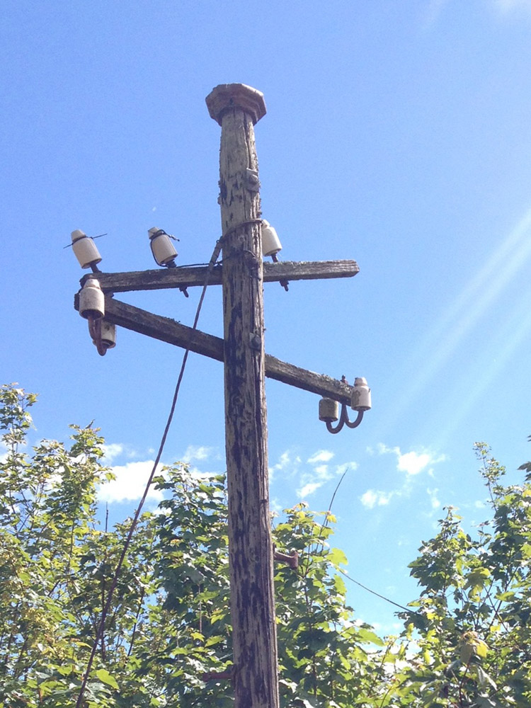 A very old pole trackside of the West Somerset Railway.