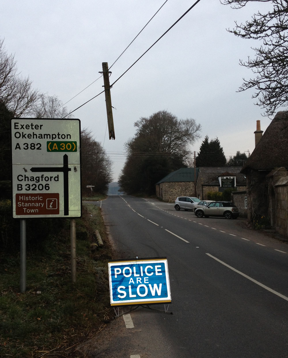 A busted pole on the A382 near Okehampton okehampton