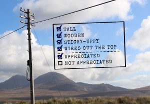 A telegraph pole photo stamped with Appreciation Approval stamp