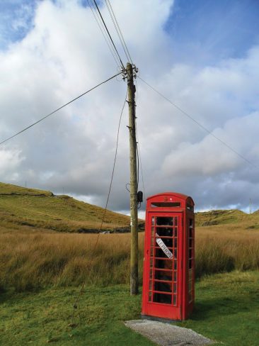 Remote phone box and pole at Abergwesyn