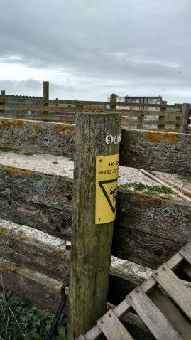 Redundant electric pole, cut off and used as fencing, Stilligarry, S. Uist.