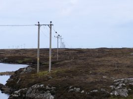 Line of power poles into perspective infinity, Loch Carnan, S. Uist