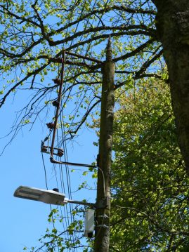 The business end of a dual power/light pole at Abington, S. Lanarks